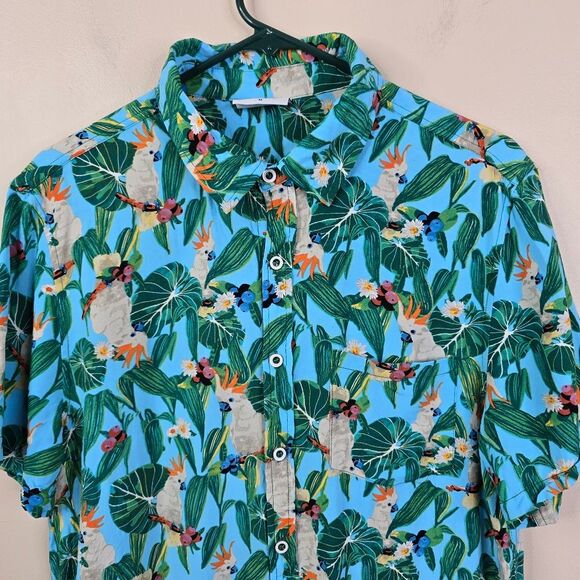 Cove Mens Short Sleeve Tropical Cockatoo Print Button Down Shirt Medium - Picture 3 of 6